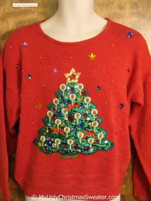 Ugly Christmas Sweater Pullover with Bling Tree