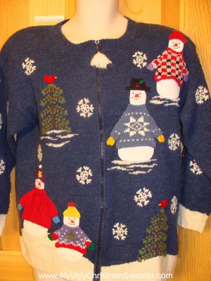 Ugly Christmas Sweater Two Sided Snowmen