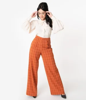 Unique Vintage 1940s Orange Windowpane High Waist Ginger Pants