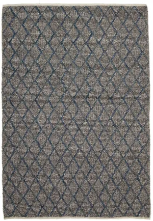 Urban Blue Chunky Knit 15mm Pile Wool Blend Rug