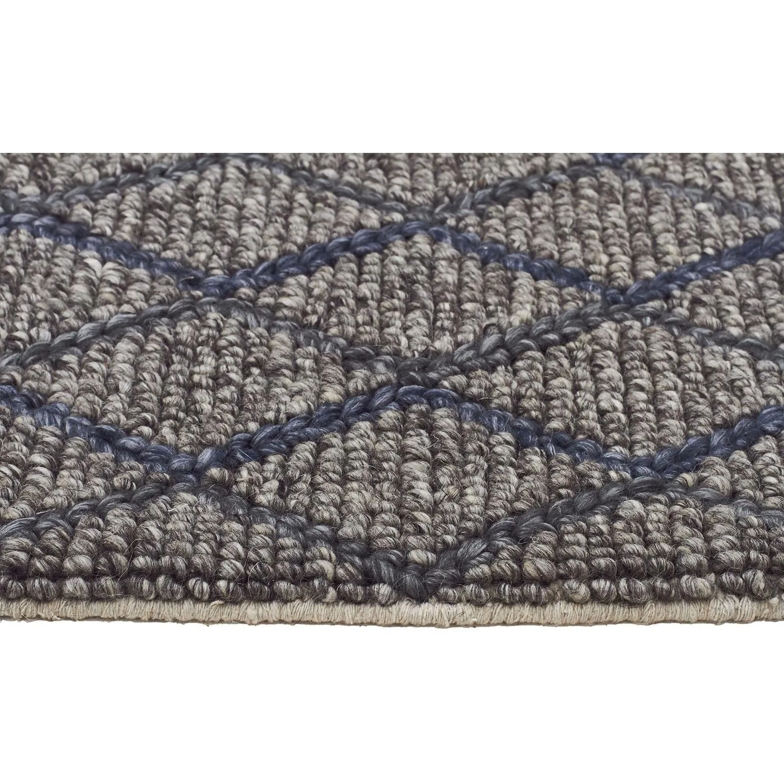 Urban Blue Chunky Knit 15mm Pile Wool Blend Rug