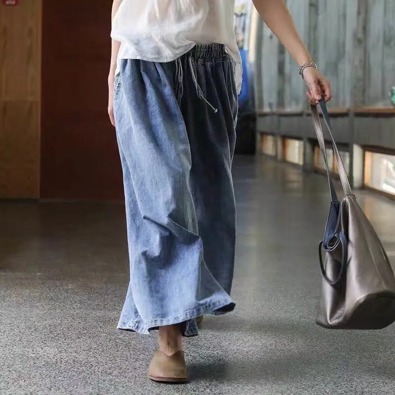 Vintage Loose Wide Leg Denim Jeans for Women | High Waist Casual Pants