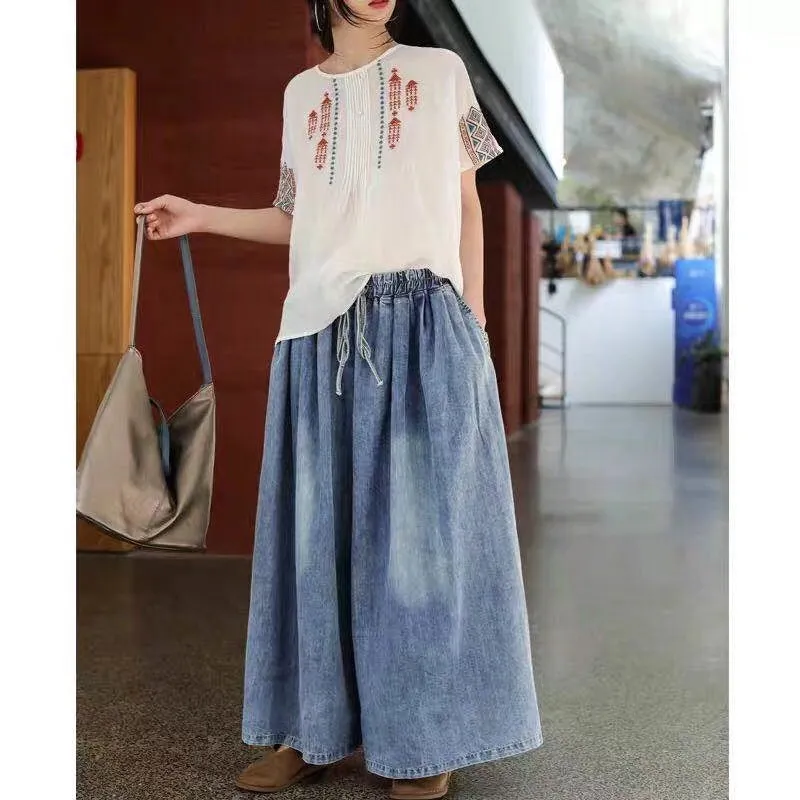 Vintage Loose Wide Leg Denim Jeans for Women | High Waist Casual Pants