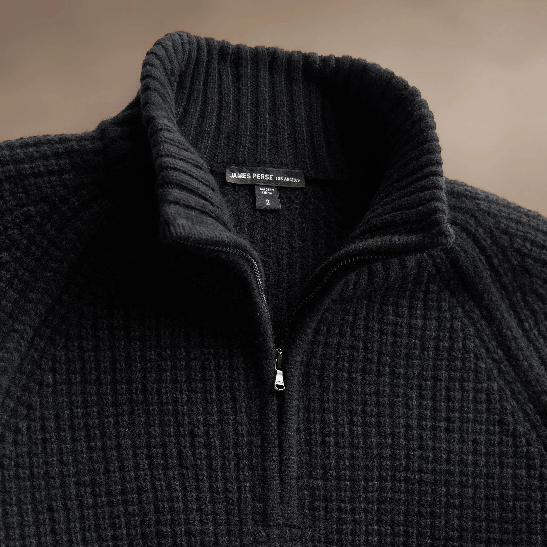 Waffle Knit Half Zip - Black