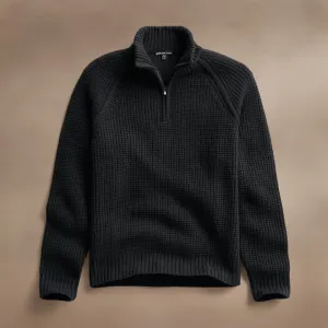 Waffle Knit Half Zip - Black