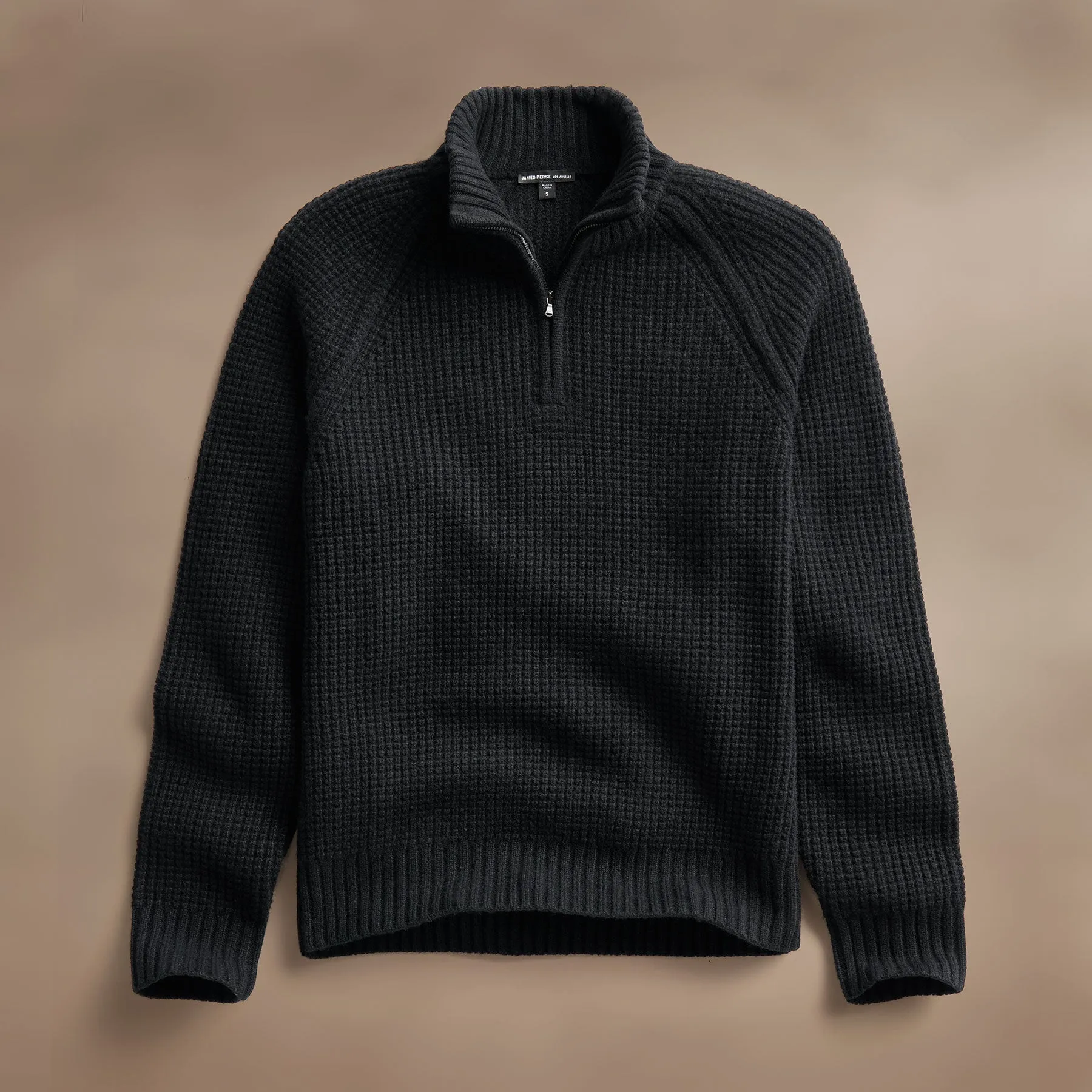 Waffle Knit Half Zip - Black