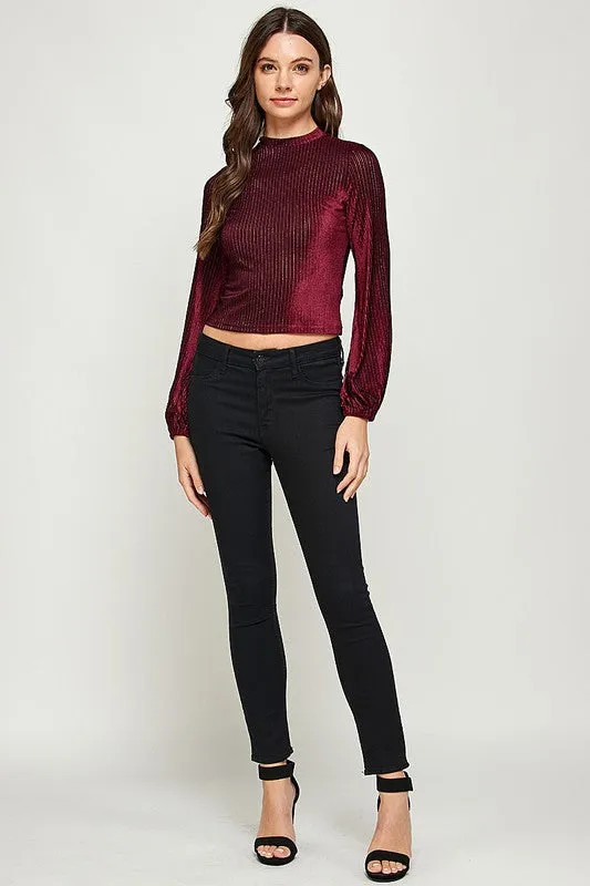 Winery Velvet Long Sleeve Top