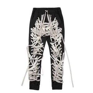 WLS High Waist Patchwork Slim Tie Pants