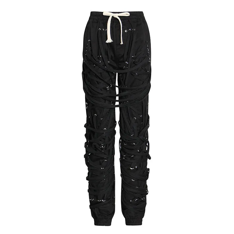 WLS High Waist Patchwork Slim Tie Pants