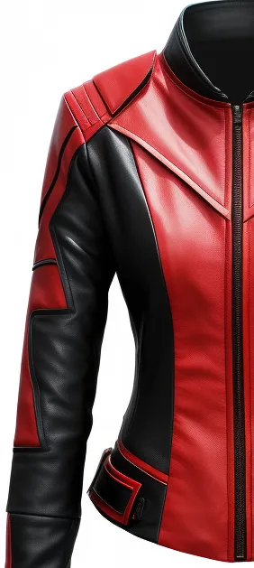 Women Leather Jacket - Red and Black Faux Leather Jacket