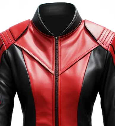 Women Leather Jacket - Red and Black Faux Leather Jacket