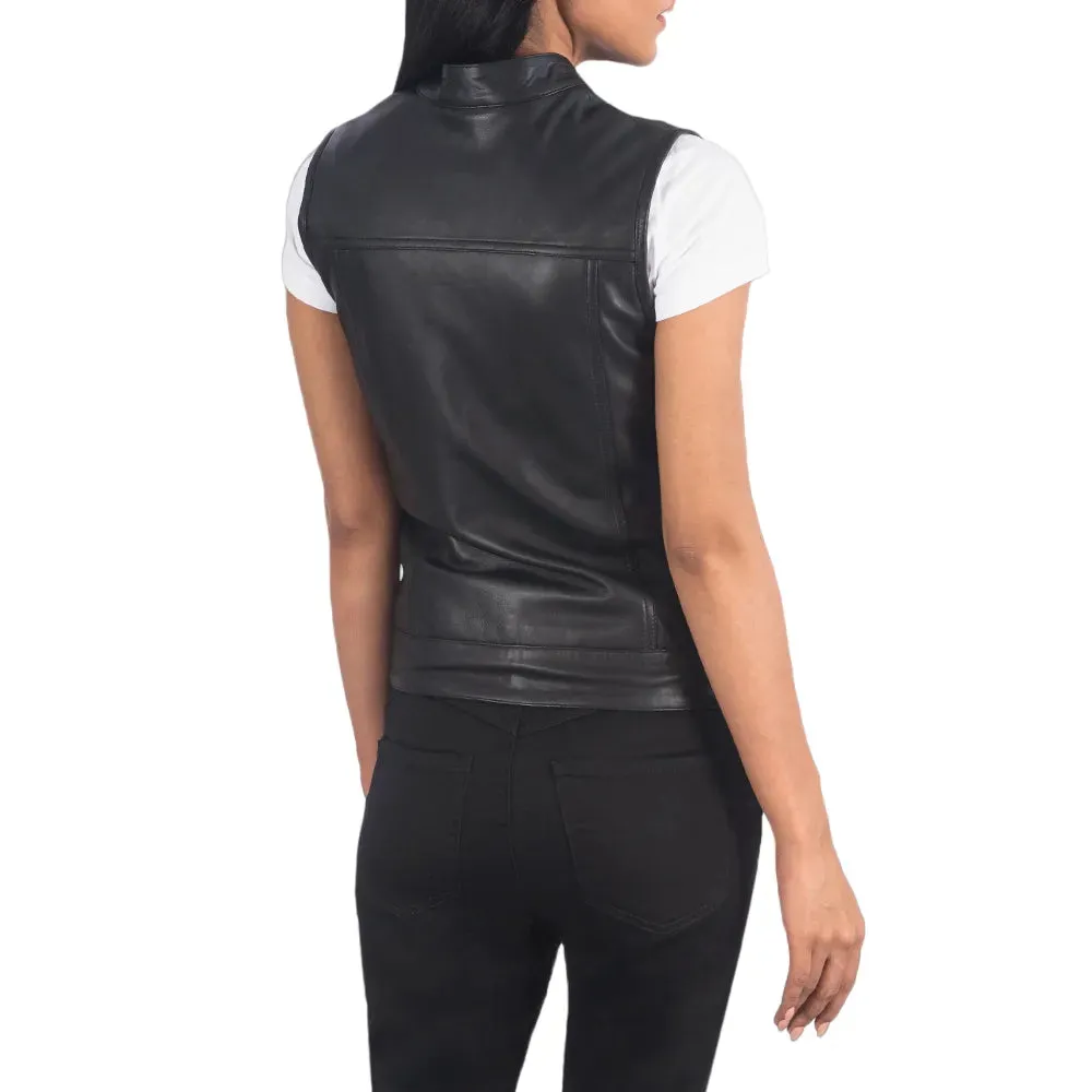 Womens Black Leather Motorcycle Vest