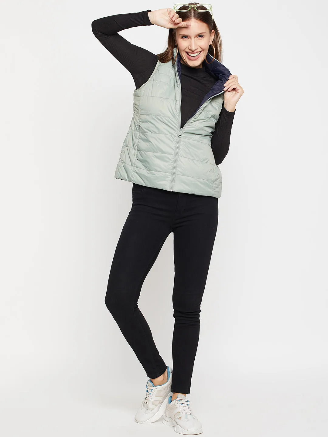 Women's Casual  Seagreen Quilted  Reversible Jacket