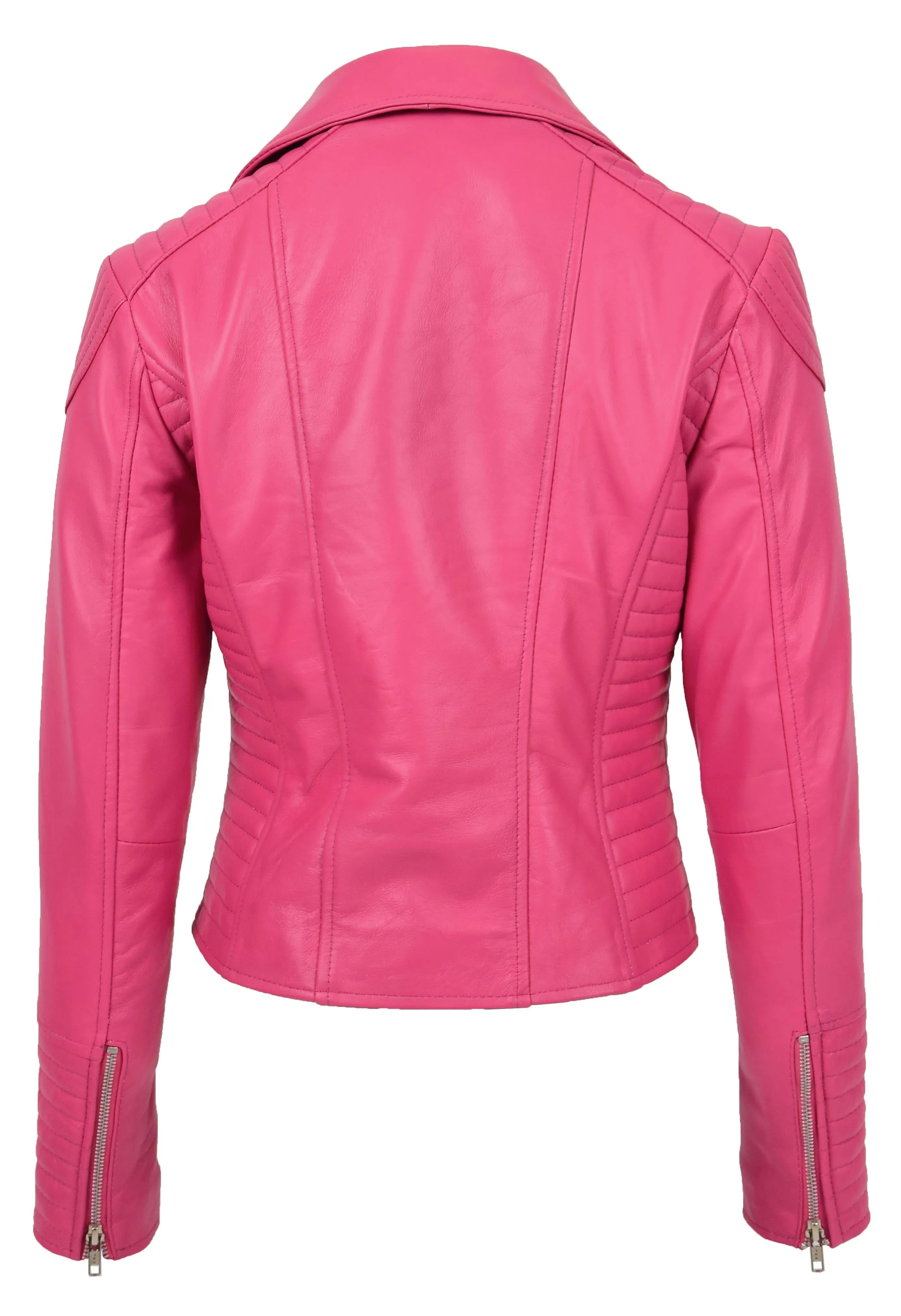 Womens Designer Leather Biker Jacket Fitted Quilted Bonita Pink