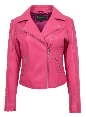 Womens Designer Leather Biker Jacket Fitted Quilted Bonita Pink