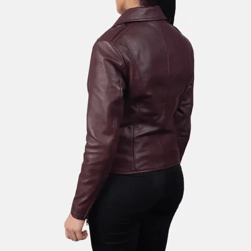 Womens Flashback Maroon Leather Biker Jacket