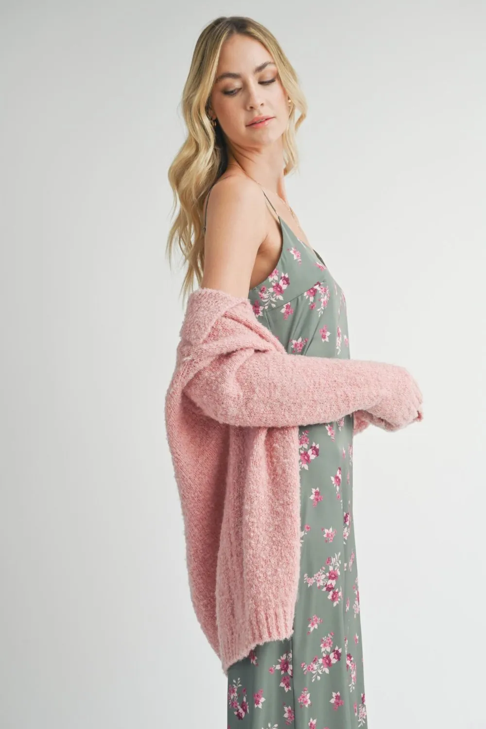 Women's Pink Aesthetic Soft Knit Cardigan Top | Pink