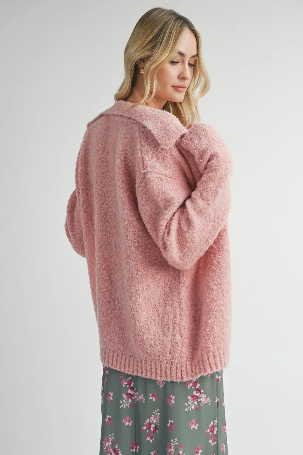 Women's Pink Aesthetic Soft Knit Cardigan Top | Pink