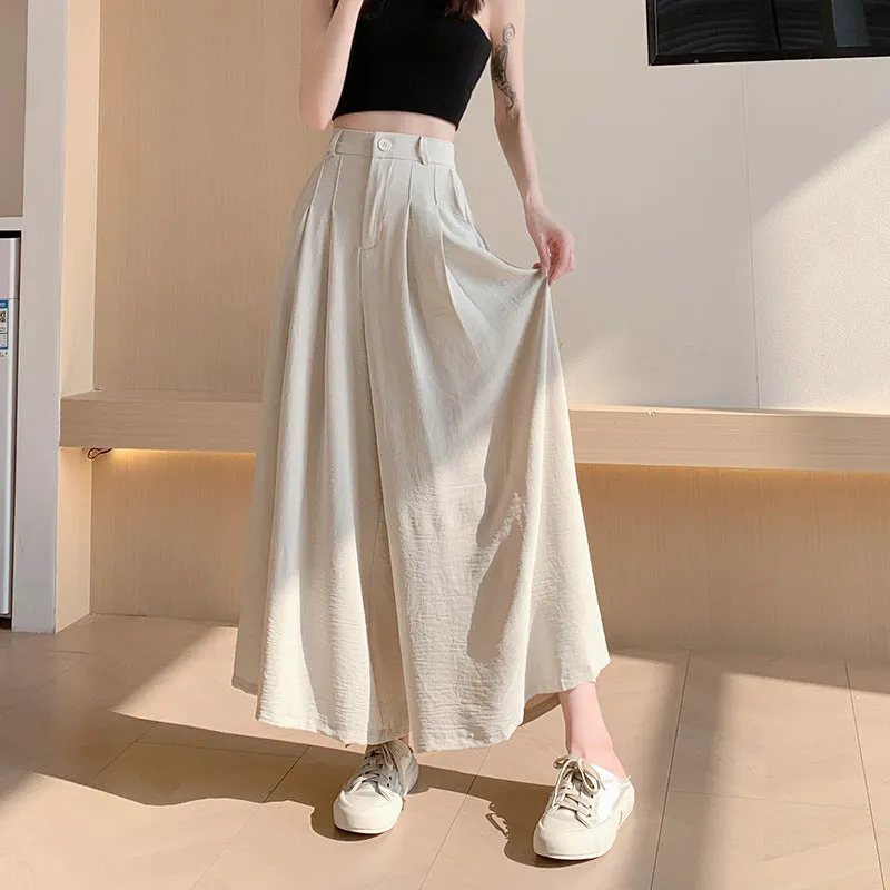 xiangtuibao Texture Sense Ice Silk Wide-Leg Pants Women's Summer New Thin Pants Small High Waist Drooping Casual Culotte