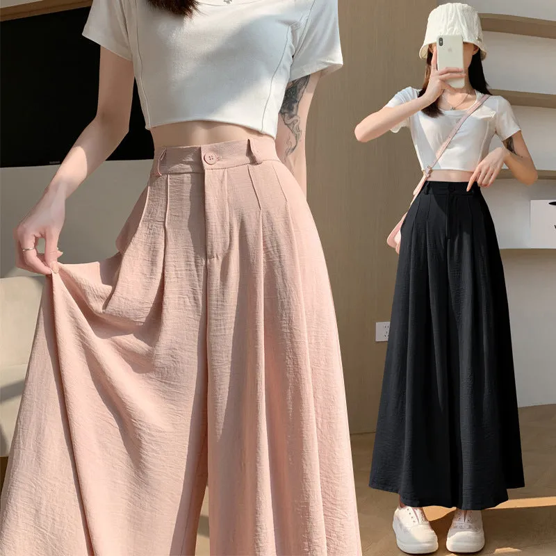 xiangtuibao Texture Sense Ice Silk Wide-Leg Pants Women's Summer New Thin Pants Small High Waist Drooping Casual Culotte