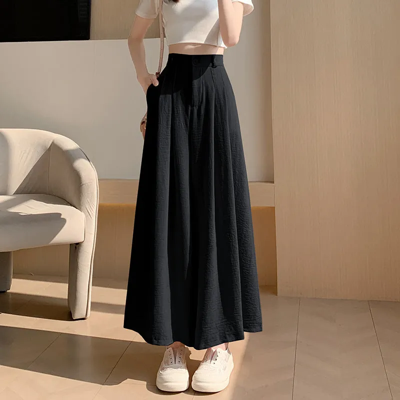 xiangtuibao Texture Sense Ice Silk Wide-Leg Pants Women's Summer New Thin Pants Small High Waist Drooping Casual Culotte