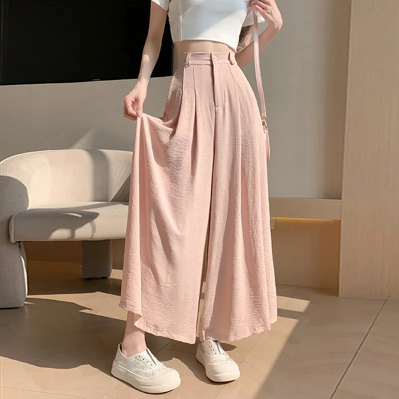 xiangtuibao Texture Sense Ice Silk Wide-Leg Pants Women's Summer New Thin Pants Small High Waist Drooping Casual Culotte