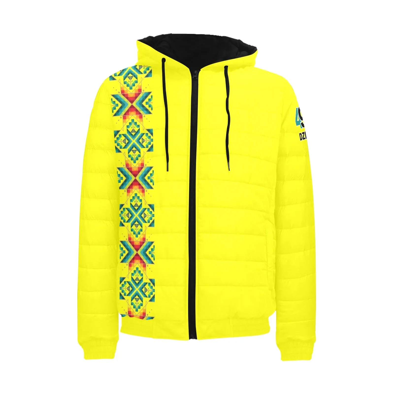 Yellow Blanket Strip Men's Padded Hooded Jacket